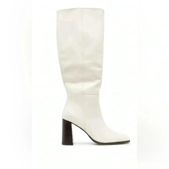 NEW SENSO Zander Kid Leather White Knee High Chunky Heel Square Toe Boot Size 7 - Picture 1 of 10